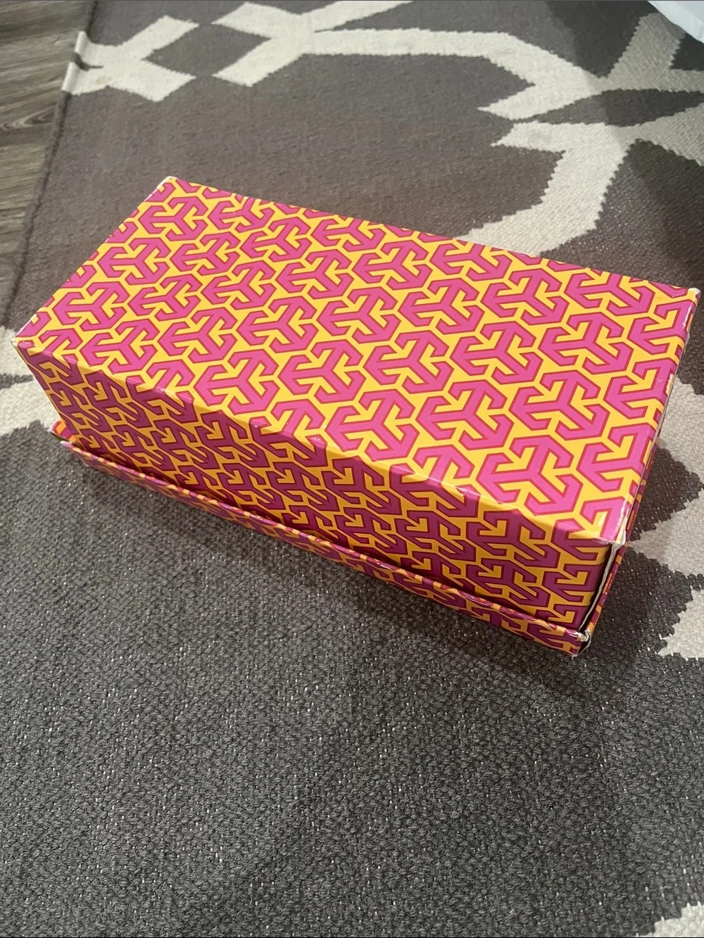 Tory Burch Pink and Yellow Logo Shoe Box Storage Box